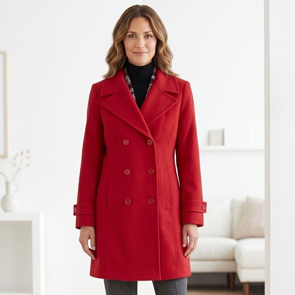 Centigrade Trench Coat Women M Red Wool Cashmere Peacoat‎ VTG Knee Length Chic